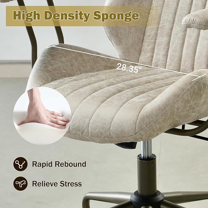 Home Office Desk Chair Adjustable Height, Ergonomic Executive Office Chair with Armrests, Rolling Comfy Desk Chair with Lumbar Support, Mid Century Modern, Beige