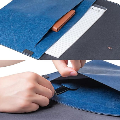 Men PU Leather File Folder for Documents, Organizer File Document Folder with String Tie, Laptop Sleeve Notebook Case, A4 Envelopes Leather Filing Folder Organizer for Men Women - Blue
