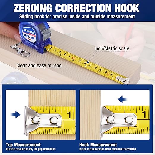 WORKPRO Mini Tape Measure, 2 Pcs 6FT Retractable Easy Reading Keychain Tape Measurement, Inch/Metric Scale Pocket Size Small Tape Measure for Engineer, Portable, ABS Protective Casing, Blue