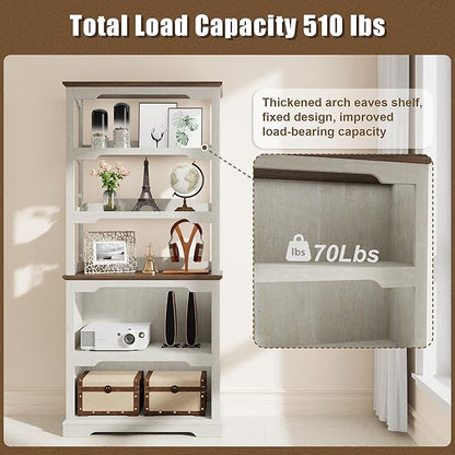 Tall Bookcase, 70 inch Height, 5-Tier Open Storage Shelf, 31.5 in Wide Standing Bookshelves for Home, Office, Bedroom, School, Library, 31.5W * 11.81D *70H (White Espresso, Hollowed Shelf)