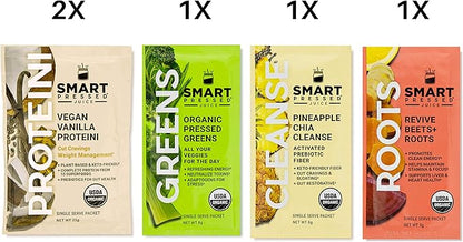 SMART Pressed Juice 1-Day Organic Juice Cleanse | Healthy Detox Program | Vegan Vanilla Protein, Green Juice, Beets Juice & Pineapple Chia Cleanse | High Fiber & Vegan