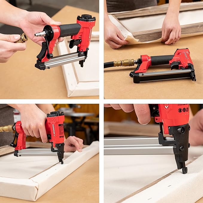 Arrow PT50 Oil-Free Pneumatic Staple Gun, Professional Heavy-Duty Stapler for Wood, Upholstery, Carpet, Wire Fencing, Fits 1/4”, 5/16”, 3/8", 1/2", 9/16” Staples, Red (Pack of 3)