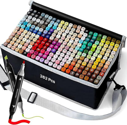 Alcohol Markers 262 Colors with Base Dual Tip Art Drawing Markers for Anime Sketch Illustrations - Refillable