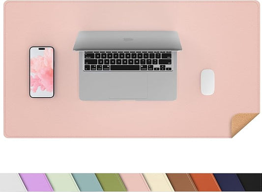 AFIING Dual-Sided Desk Pad, Natural Cork & PU Leather Large Mouse mats for Office and Home Work, Desk Protector Non-Slip, Waterproof, Easy Clean (Pink, 23.6" x 13.7")
