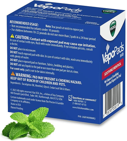 Vicks VapoPads Original Menthol Scent Refill Pads for Vicks Humidifiers and Sinus Inhalers, 20-Pack