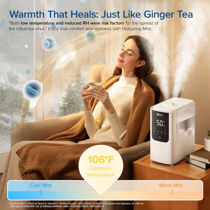 LEVOIT Humidifiers for Bedroom Large Room, Smart Warm & Cool Mist Air Humidifier for Home, Fast Symptom Relief, 26dB Quiet, Easy Top Fill, APP/Alexa, Auto Shut-Off, Essential Oil, OasisMist4.5L, White