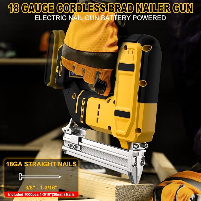 18 Gauge Cordless Brad Nailer for Dewalt 20V MAX Battery, Battery Powered Nail Gun with 1000 Nails, Lightweight Electric Nail Gun for Woodworking, DIY, Framing & Home Improvement (No Battery)