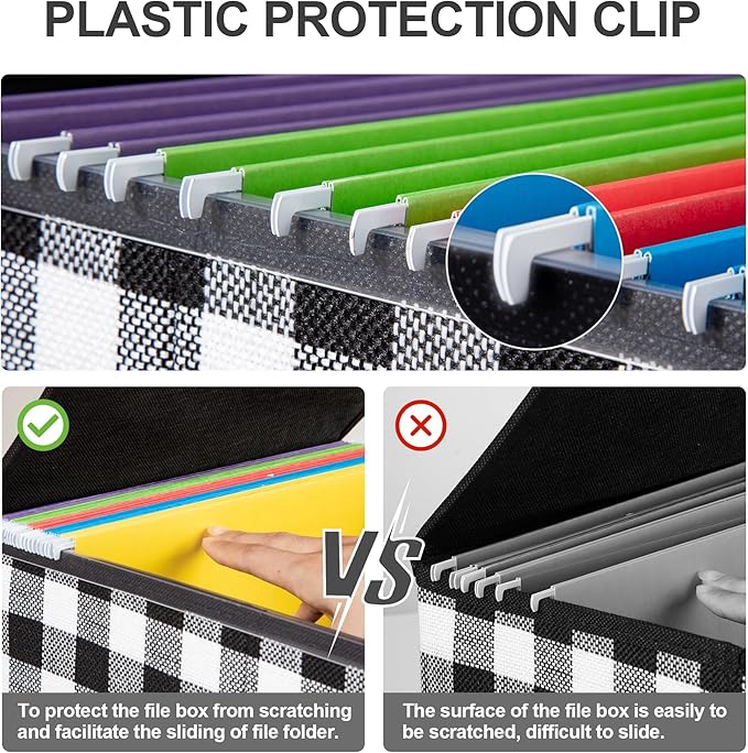 Collapsible File Box with Lid & Plastic Slide - Hanging Document Organizer for Office/Home, 14.96x12.6x10.83 Inch,Black and White Lattice, 2 Pack (No Folders Included)