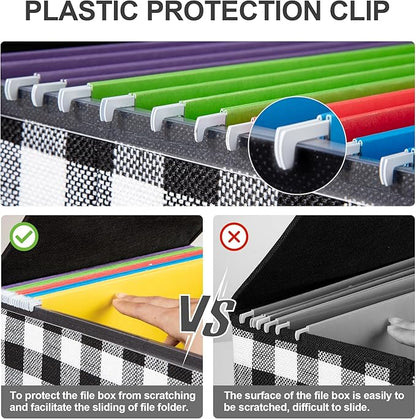 Collapsible File Box with Lid & Plastic Slide - Hanging Document Organizer for Office/Home, 14.96x12.6x10.83 Inch,Black and White Lattice, 2 Pack (No Folders Included)