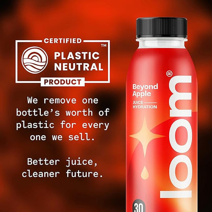 Beyond Apple Juice Drinks by Loom, Low Sugar Juice, Real Fruit, No Added Sugar, 30 Calories, Non-GMO, Vegan, Gluten Free, 12 oz bottles, 12 pack
