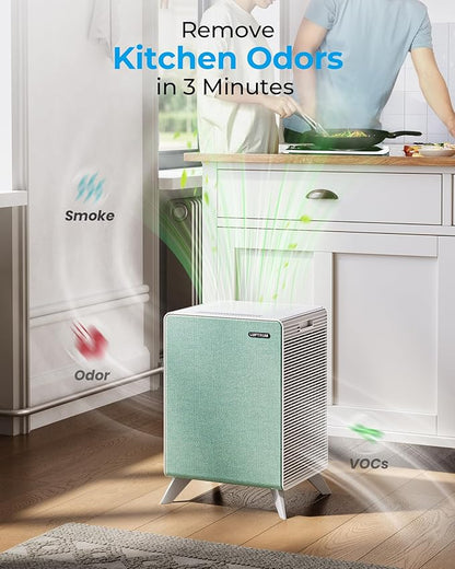 Air Purifiers for Home Large Room Up to 2250 ft² - Dual 3-Stage Filter of Washable Filter and True HEPA Filter with AQI, Auto Mode, Sleep Mode
