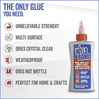Weldbond Multi-Purpose Glue - The Ultimate Bonding Solution ! Non-Toxic Glue for Wood Glue Glass Mosaic Ceramic Pottery Craft Tile Porcelain Stone Jewelry Fabric Furniture & More. 5.0z /160ml 6-Pack