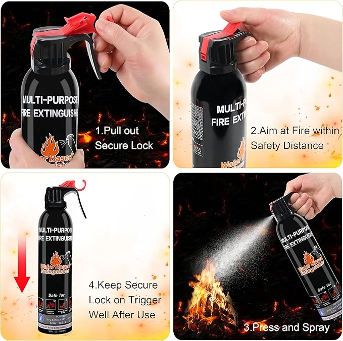 Fire Extinguishers for Home, 1 Pack Vehicle Fire Extinguisher with Mount, Portable Fire Extinguisher Effective on A, B, C, K Fires, Water-Based Extinguisher for Car Boat Office Truck Kitchen Garage RV