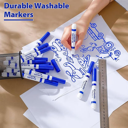 Janlaugh 36 Pcs Blue Washable Markers Bulk Coloring Broad Line Markers for Kids Blue Conical Tip drawing pen for School Supplies, travel Art baby shower gender reveal party Supplies, Ages 6+