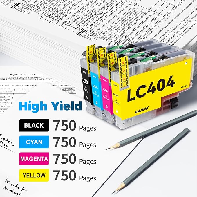 LC404 Ink Cartridges Replacement for Brother Ink Cartridges LC404 LC-404 LC404XL Compatible with Brother MFC-J1205W MFC-J1215W MFC-J1205W XL Printer (4 Pack, Black Cyan Magenta Yellow)