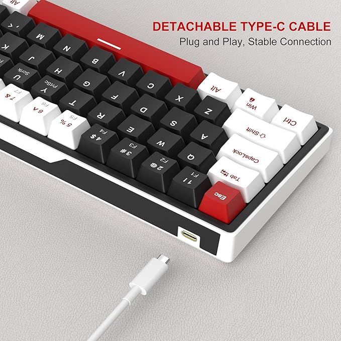MageGee 60% Mechanical Gaming Keyboard, 68 Keys Compact Blue LED Backlit Gaming Keyboards, SKY68 Wired Ergonomic Mini Office Keyboard for Windows PC Gamer (Red Switch, White & Black)