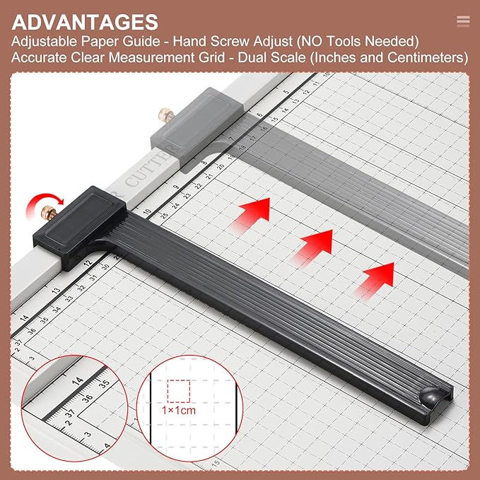 PATIKIL Paper Cutter B4 Stack Paper Trimmer for Cardstock, 15" Cutting Length, Guard Rail Paper Press Tool, Adjustable Guide, Metal Base, 12-Sheet Capacity, Paper Slicer for Office, Home