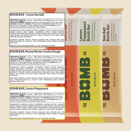 The Bomb Co. Bomb Bars Variety Pack, Healthy Snacks, Plant Based Bars With Superfood & Super Seeds, On the Go Snack & Breakfast Bar, Energy Support, Gluten Free, Non GMO, Dairy Free