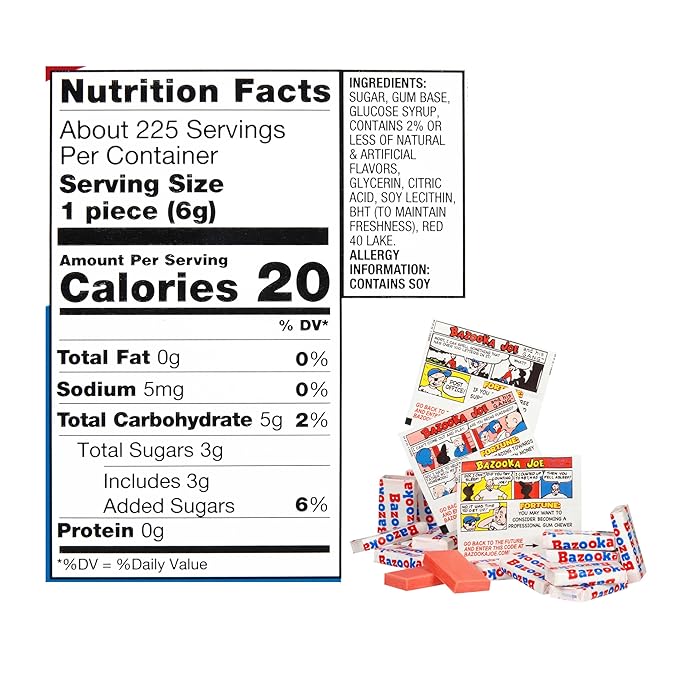 Bazooka Bubble Gum Bulk, Christmas Candy Bulk, 225 Count Tub of Chewing Gum Individually Wrapped, Old Fashioned 90's Candy for Stocking Stuffers, Baseball, Party Favors, Goodie Bags
