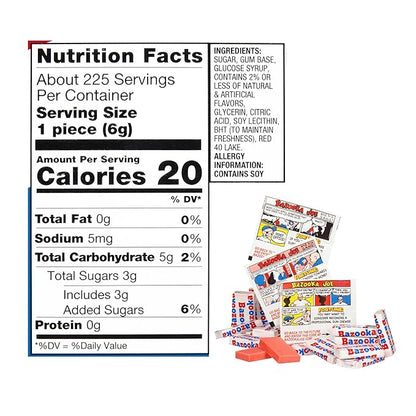Bazooka Bubble Gum Bulk, Christmas Candy Bulk, 225 Count Tub of Chewing Gum Individually Wrapped, Old Fashioned 90's Candy for Stocking Stuffers, Baseball, Party Favors, Goodie Bags