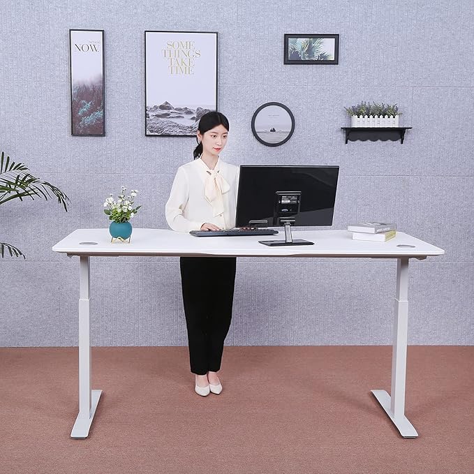 ApexDesk Elite Pro Series 71" x 33" Electric Height Adjustable Stand up Desk, Sit Stand Home Office Desk, Computer Desk - Curved Moon White