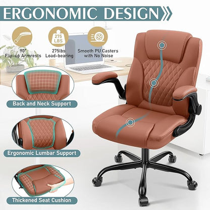 Leather Office Chair, PU Home Computer Desk Chairs with Ergonomic Back Support, 360°Swivel Free，Small Gaming Chair with Wheels and Adjustable Armrests, for Short People Use