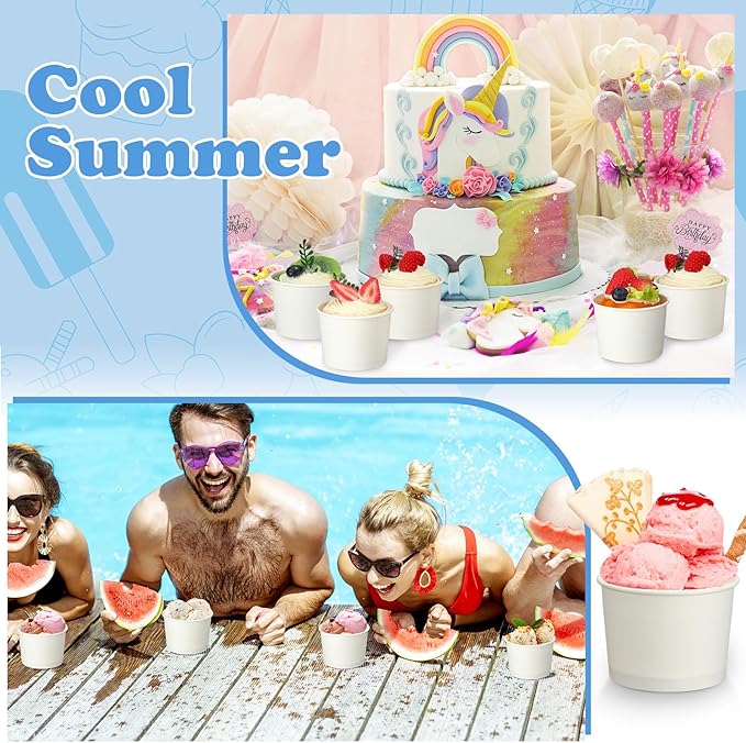 Honeydak 400 Pack 150 ml/ 5 oz White Ice Cream Cups for Party Small Ice Cream Cups Disposable Treat Paper Cups Dessert Snacks Sundae Yogurt Container Wedding Birthday Party Supplies