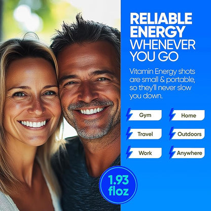 Vitamin Energy Immune+ Extra Strength Energy Shot Blue Raspberry 10 Pack, 260mg Natural Caffeine, B-Vitamins, Citicoline, Green Tea, Immunity & Focus Support, Zero Sugar, Gluten-Free 1.93 fl oz