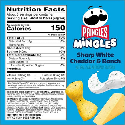 Pringles Mingles Puffed Snacks, Sharp White Cheddar and Ranch, Cheese Puffs, Salty Snacks (6 Bags)
