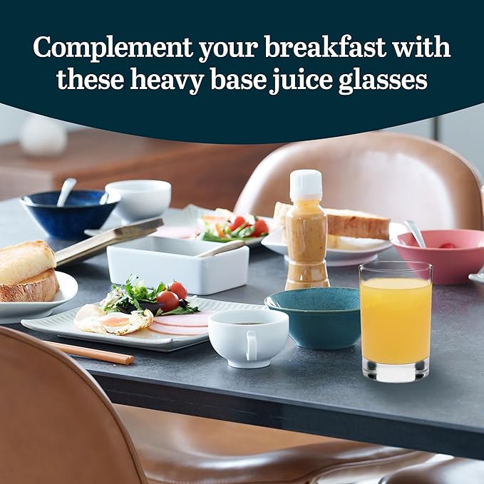 Libbey Fruit Juice Glasses, Heavy Base Glass Drinking Glasses Set of 8, Breakfast Juice Cups, Everyday Clear Drinking Glass Set for Cold Drinks