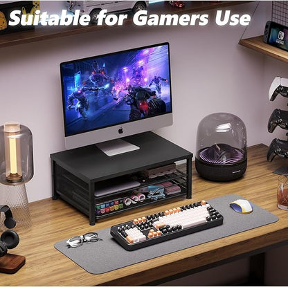 OPNICE Computer Monitor Stand Riser, Desk Organizers and Accessories with Drawer, Laptop Stand, Office Desk Accessories & Workspace Desktop Organizers Storage for Office Supplies(Black)