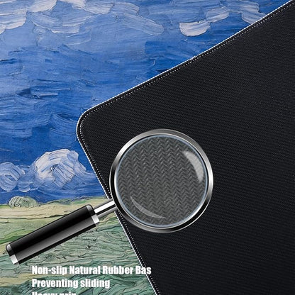 XL Van Gogh Mouse Pad, Large Oil Painting Field Gaming Mouse Mat, 31.5" x 11.8" Desk Mat with Non-Slip Base and Stitched Edge for Home Office Gamer