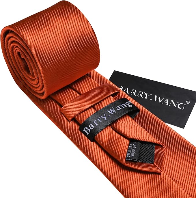 Barry.Wang Tie Sets for Men Silk Solid Necktie Stain Ties Handkerchief Pocket Square Cufflinks Wedding Business Dyed