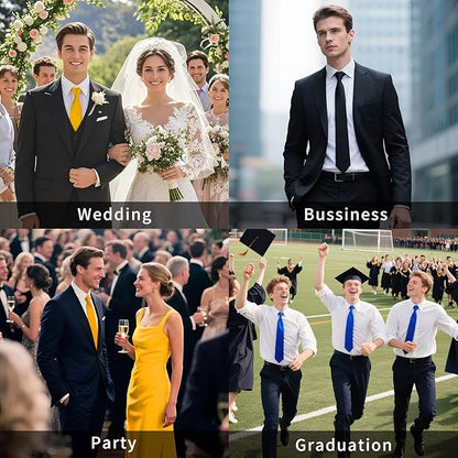 HISDERN Mens Solid Color Ties Formal Satin Necktie and Pocket Square Set Classic Wedding Business Tie & Handkerchief
