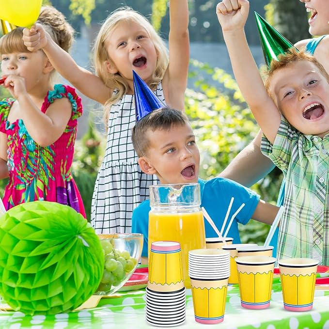 Funtery 100 Pieces Pencil Paper Cups Back to School Disposable Coffee Cups 9 Ounce Drinking Tea Paper Cups Pencil Cups for Daily Use Back to School Party
