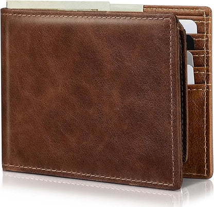 Mens Wallet Bifold Genuine Leather RFID Blocking Wallet for Men with 2 ID Windows 11 Card Holders 2 cash pockets 1 Gift Box