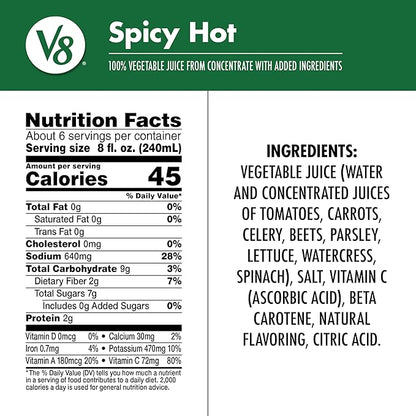 V8 Spicy Hot 100% Vegetable Juice, 46 fl oz Bottle