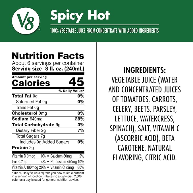 V8 Spicy Hot Vegetable Juice, 46 fl oz | 100% Juice | Pack of 3 | Bottle
