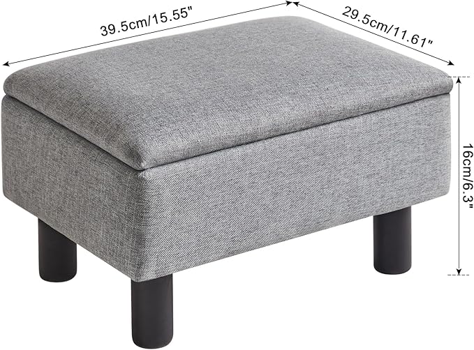 IBUYKE Storage Ottoman Footrest Stool with Linen Fabric, Rectangular, Flip Top Lid, Non-Slip Feet, Compact Design, Stylish and Functional, Gray Blue RF-BD224