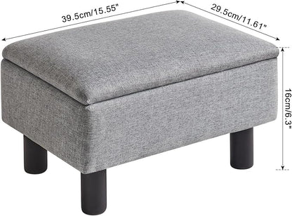 IBUYKE Storage Ottoman Footrest Stool with Linen Fabric, Rectangular, Flip Top Lid, Non-Slip Feet, Compact Design, Stylish and Functional, Gray Blue RF-BD224
