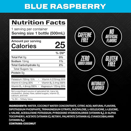 PRIME Hydration BLUE RASPBERRY, Sports Drinks, Electrolyte Enhanced for Replenishing Fluids, 250mg BCAAs, B Vitamins, Antioxidants, Low Sugar, 16.9 Fl Oz, 12 Pack