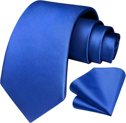 HISDERN Mens Solid Color Ties Formal Satin Necktie and Pocket Square Set Classic Wedding Business Tie & Handkerchief