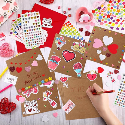 Zonon 32 Pack Valentines Crafts Set, Valentines DIY Card Valentines's Day Kits for Kids Girls Boys Foam Heart Sticker Craft DIY Kits Sticker Envelopes Cards Set for Classroom Exchange Gifts (Red)