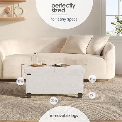 STORAGEBUD Storage Ottoman Bench with Bins, 30-in Storage Bench for Bedroom End of Bed, Folding Foot Rest Ottoman for Living Room Max 660lbs, Fabric Ottomans, Beige