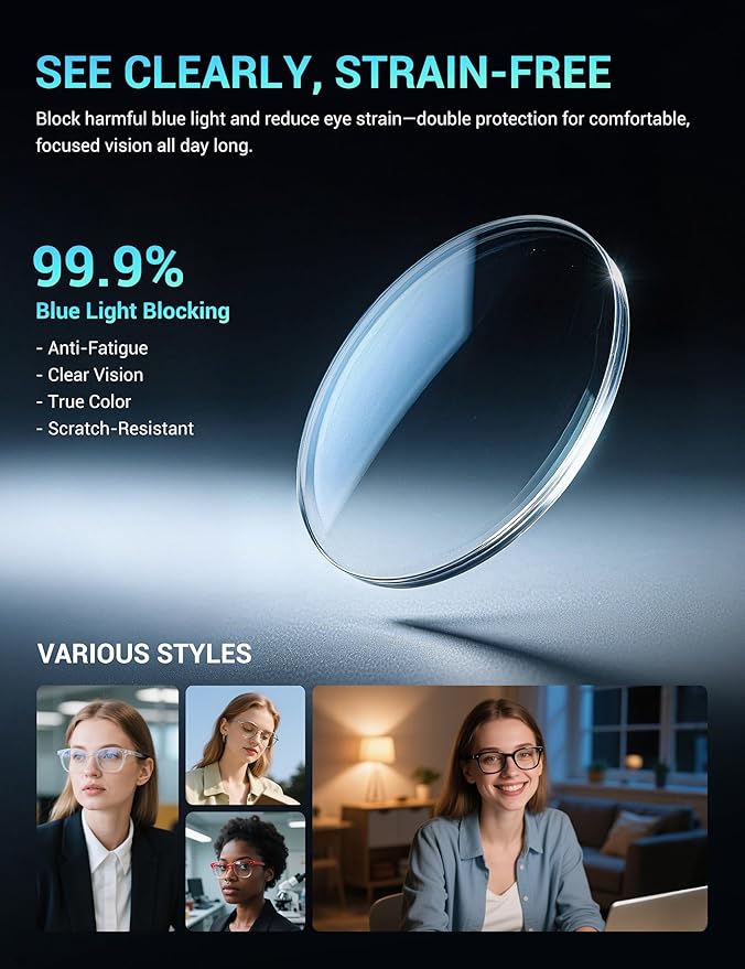 TIJN Blue Light Blocking Glasses for Women Men Clear Frame Square Nerd Eyeglasses Anti Blue Ray Computer Screen Glasses