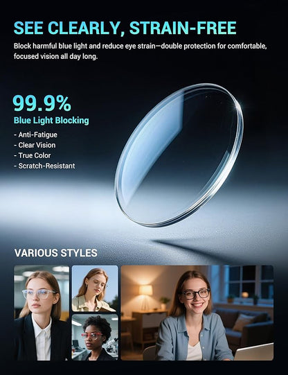 TIJN Blue Light Blocking Glasses for Women Men Clear Frame Square Nerd Eyeglasses Anti Blue Ray Computer Screen Glasses