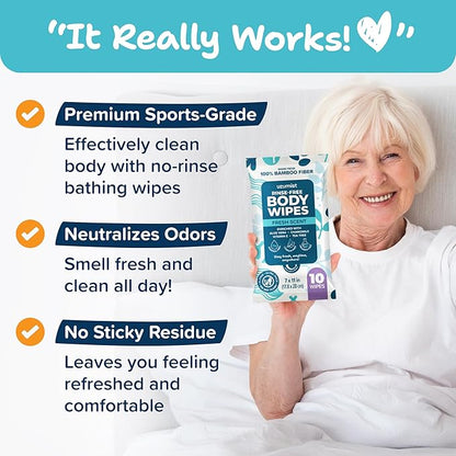Body Wipes for Adults Bathing No Rinse 150pc XL - Ultra Thick Shower Travel Wipes for Personal Cleansing & Hygiene Essentials, Elderly Care, Incontinence Disposable Washcloths for Women Men