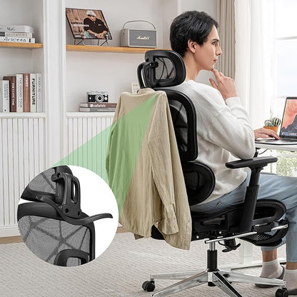 Mesh Ergonomic Office Chair with Footrest,High Back Mesh Gaming Chair with Lumbar Support,Adjustable Headrest and Armrests for Home Office Desk Chair