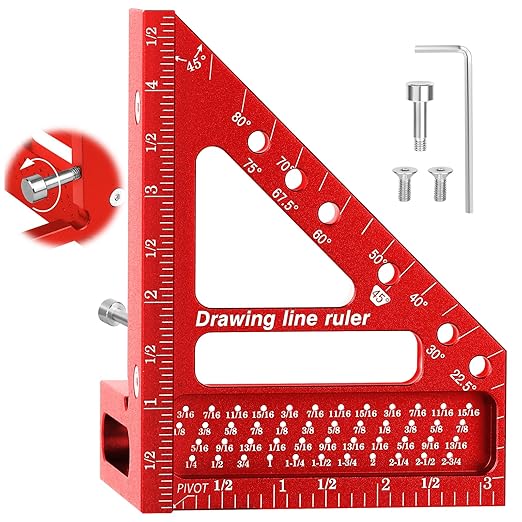 3D Multi-Angle Measuring Ruler -Precision Woodworking 3D Square Protractor 22.5-90 Degree and Miter Triangle Ruler - Aluminum Alloy Drawing Line Ruler for Engineer Carpenter and Craftsmen Red…
