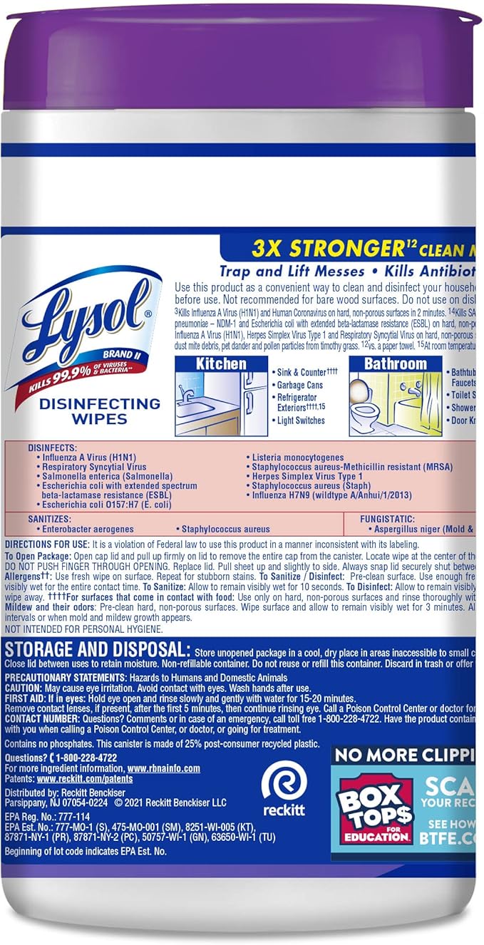 Lysol Disinfectant Wipes, Multi-Surface Antibacterial Cleaning Wipes, Dorm Room Essentials for Disinfecting and Cleaning, Early Morning Breeze, 80 Count (Pack of 6)